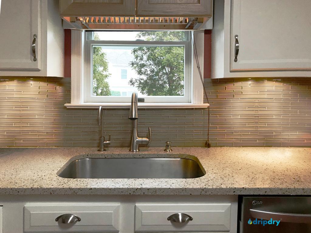 Window cabinet at sink build in drip dry drain racks