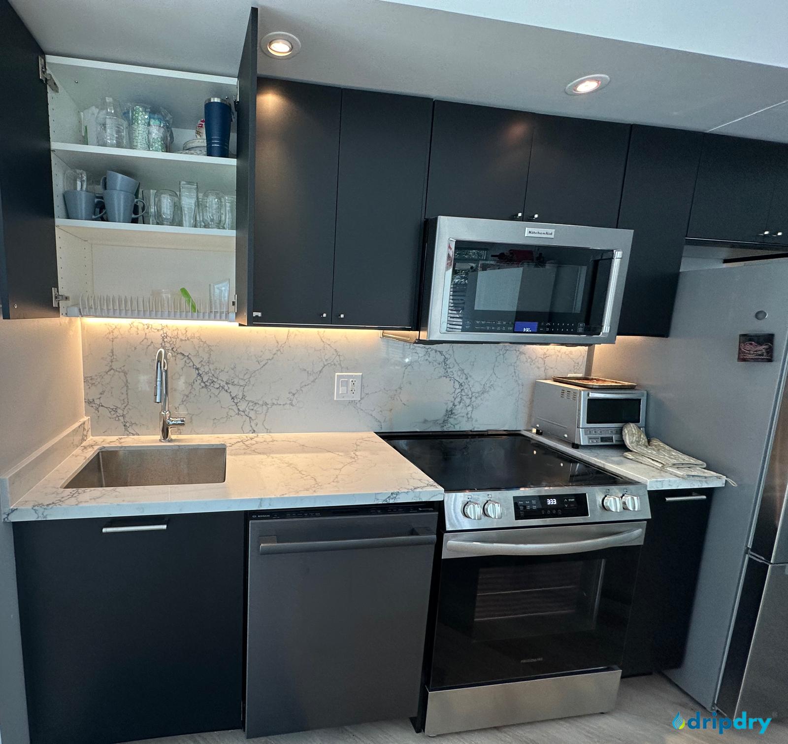 Ikea kitchen cabinet above sink with drip dry dish rack